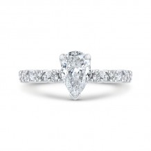 Shah Luxury 14K White Gold Pear Cut Diamond Engagement Ring (Semi-Mount)