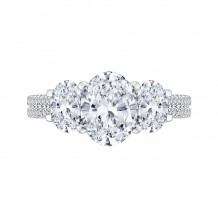 Shah Luxury 14K White Gold Oval Cut Diamond Three-Stone Cathedral Style Engagement Ring (Semi-Mount)