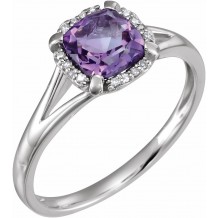 14K White Amethyst & .05 CTW Diamond Ring