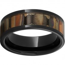 Black Diamond Ceramic Pipe Cut Band with Orange Patina Copper Inlay