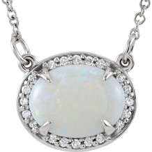 14K White Opal & .05 CTW Diamond Halo-Style 16 1/2 Necklace