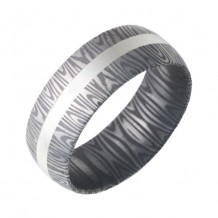Jewelry Innovations Damascus Stainless Steel Domed Band with a 2mm Sterling Silver Inlay
