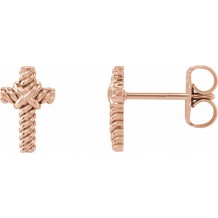 14K Rose Rope Cross Earrings