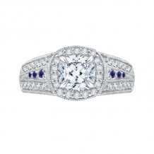 Shah Luxury 14K White Gold Cushion Diamond and Sapphire Halo Engagement Ring (Semi-Mount)