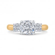 Shah Luxury 14K Two-Tone Gold Cushion Cut Diamond Three-Stone Plus Engagement Ring with Round Shank (Semi-Mount)