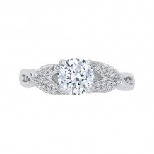 Shah Luxury 14K White Gold Round Diamond Floral Engagement Ring with Split Shank (Semi-Mount)