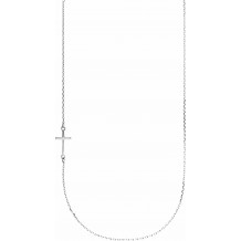 14K White Off-Center Sideways Cross 16 Necklace