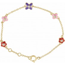 10K Yellow .04 CTW Diamond Youth Flower 7 Bracelet