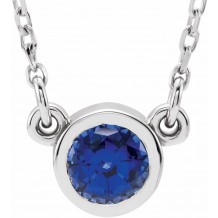 14K White 4 mm Round Blue Sapphire Bezel-Set Solitaire 16 Necklace