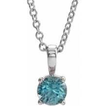 14K White 4 mm Round Blue Zircon Birthstone 16-18 Necklace