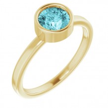 14K Yellow 6 mm Round Blue Zircon Ring