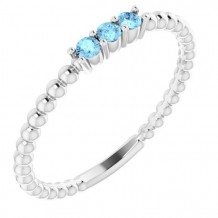 14K White Aquamarine Beaded Ring