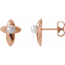 14K Rose Freshwater Cultured Pearl Cross Earrings