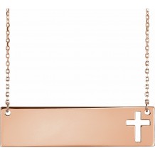 14K Rose Pierced Cross Bar 16-18 Necklace