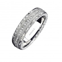 14k White Gold Hand Engraved Pave Diamond Men's Band