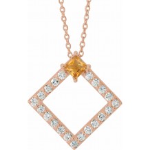 14K Rose Citrine & 3/8 CTW Diamond 16-18 Necklace