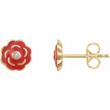 10K Yellow .01 CTW Diamond Enamel Flower Earrings