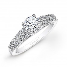 18k White Gold Prong Bezel Set Two Row Diamond Engagement Ring