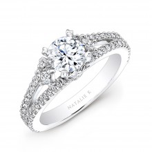 18k White Gold Split Shank Pave Diamond Semi Mount Engagement Ring with Side Trapezoid Diamonds