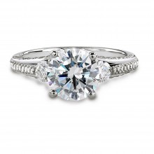 18k White Gold Classic Three Stone Diamond Engagement Semi Mount Ring