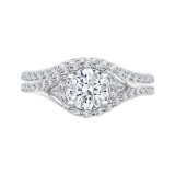 Shah Luxury 14K White Gold Round Diamond Halo Engagement Ring with Split Shank (Semi-Mount) photo 4