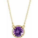 14K Yellow 8 mm Round Amethyst & .05 CTW Diamond 16 Necklace photo