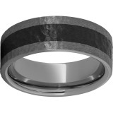 Rugged Tungsten  8mm Pipe Cut Band with Black CeramicInlay and Hammer Finish photo