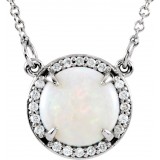 14K White Opal & .05 CTW Diamond 16 Necklace photo