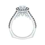 Shah Luxury 14K White Gold with Black Rhodium Tips Round Diamond Halo Engagement Ring (Semi-Mount) photo 4