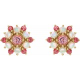 14K Yellow Pink Tourmaline & Ethiopian Opal Cabochon Earrings photo 2