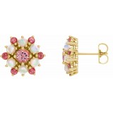 14K Yellow Pink Tourmaline & Ethiopian Opal Cabochon Earrings photo