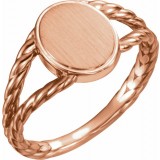 14K Rose 11x9 mm Oval Rope Signet Ring photo