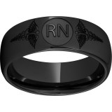 Black Diamond Ceramic Domed Band with Laser Engraving of Caduceus & Registered Nurse Initials photo