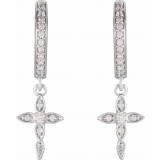 14K White 1/8 Diamond Cross Hoop Earrings photo 2