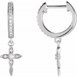 14K White 1/8 Diamond Cross Hoop Earrings photo