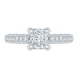 Shah Luxury Princess Cut Diamond Floral Engagement Ring In 14K White Gold (Semi-Mount) photo