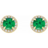 14K Yellow 5 mm Round Emerald & 1/8 CTW Diamond Earrings photo 2