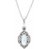 14K White Rainbow Moonstone & .03 CTW Diamond Clover 16-18 Necklace photo