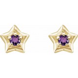 14K Yellow 3 mm Round February Youth Star Birthstone Earrings photo 2