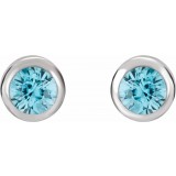 14K White 4 mm Round Genuine Blue Zircon Birthstone Earrings photo 2