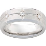 Serinium Beveled Edge Band with Three .06 Round Brilliant Diamonds, Rectangular Grooves and Satin Finish photo