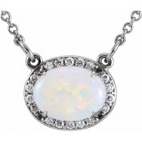 14K White Opal & .07 CTW Diamond Halo-Style 16 1/2 Necklace photo