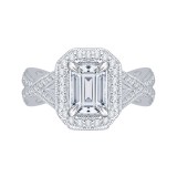 Shah Luxury 14K White Gold Emerald Cut Diamond Halo Engagement Ring with Split Shank (Semi-Mount) photo