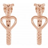 14K Rose Pierced Heart Rope Hoop Earrings photo 2
