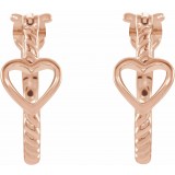 14K Rose Pierced Heart Rope Hoop Earrings photo 2