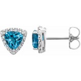 14K White Swiss Blue Topaz & .08 CTW Diamond Earrings photo