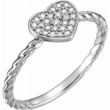 14K White 1/8 CTW Diamond Heart Rope Ring photo
