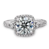 18k White Gold Diamond Halo Engagement Ring with Side Stones photo