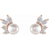 14K Rose Akoya Cultured Pearl & 1/2 CTW Diamond Earrings photo 2