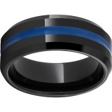 Black Diamond Ceramic Beveled Edge Band with Thin Blue Line Inlay photo